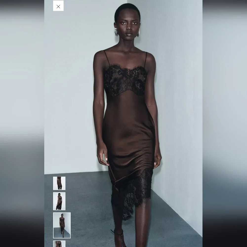Zara Chocolate Asymmetrical Dress with Lace - Picture 4 of 11